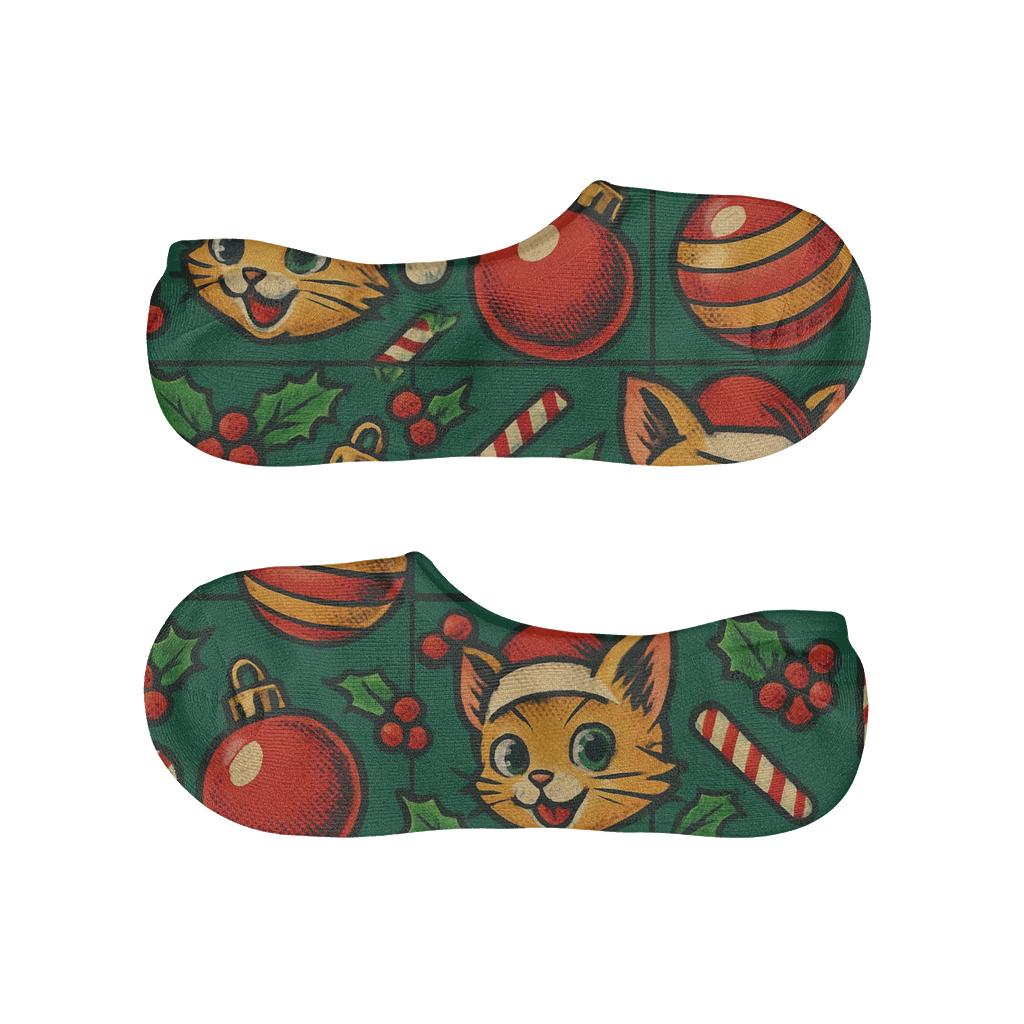 Festive Tiled Kittens And Ornaments designer print no-show socks