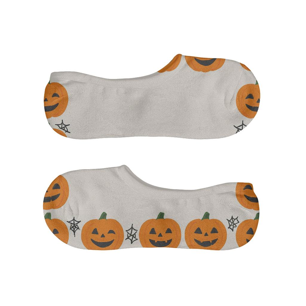 Carved Pumpkin Border Pattern On White Background personalized invisible socks