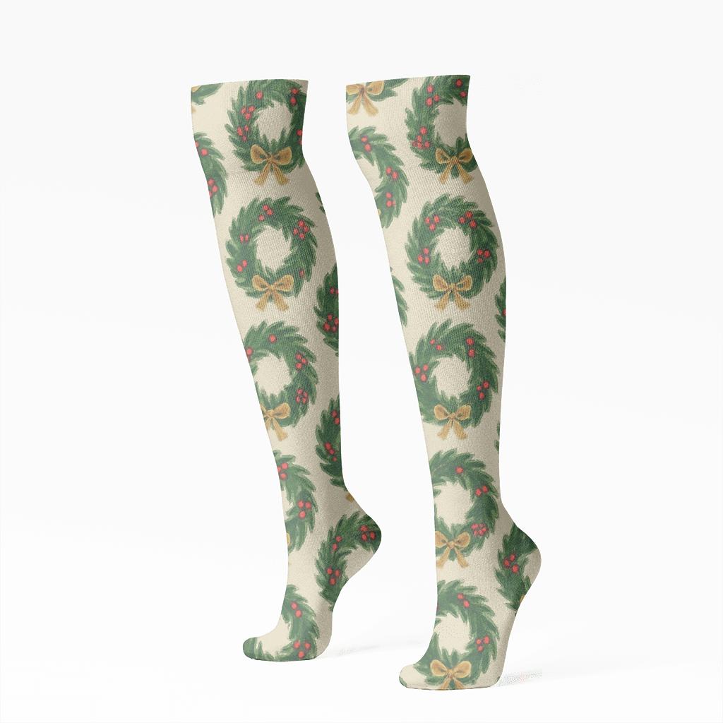 Evergreen Wreath Grid custom knee-high socks