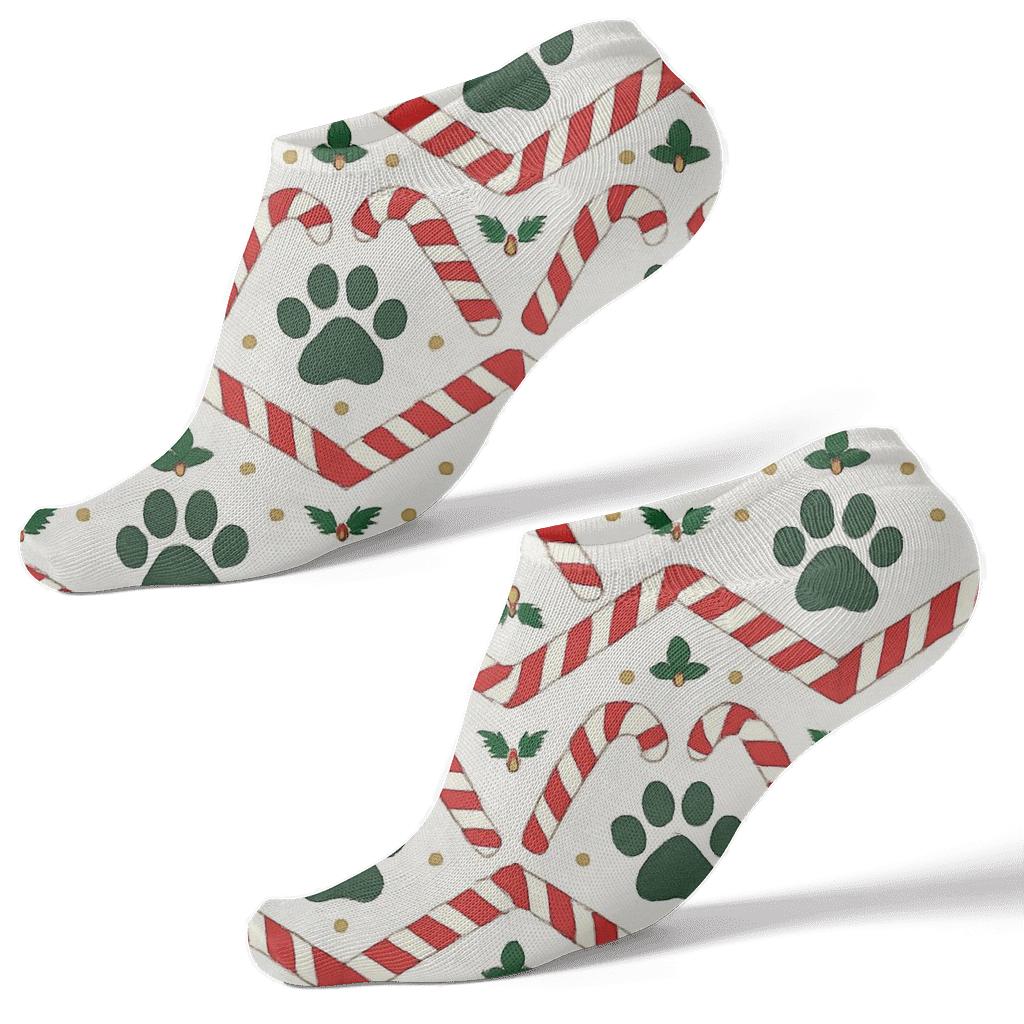 Candy Cane Paws Chevron custom ankle socks