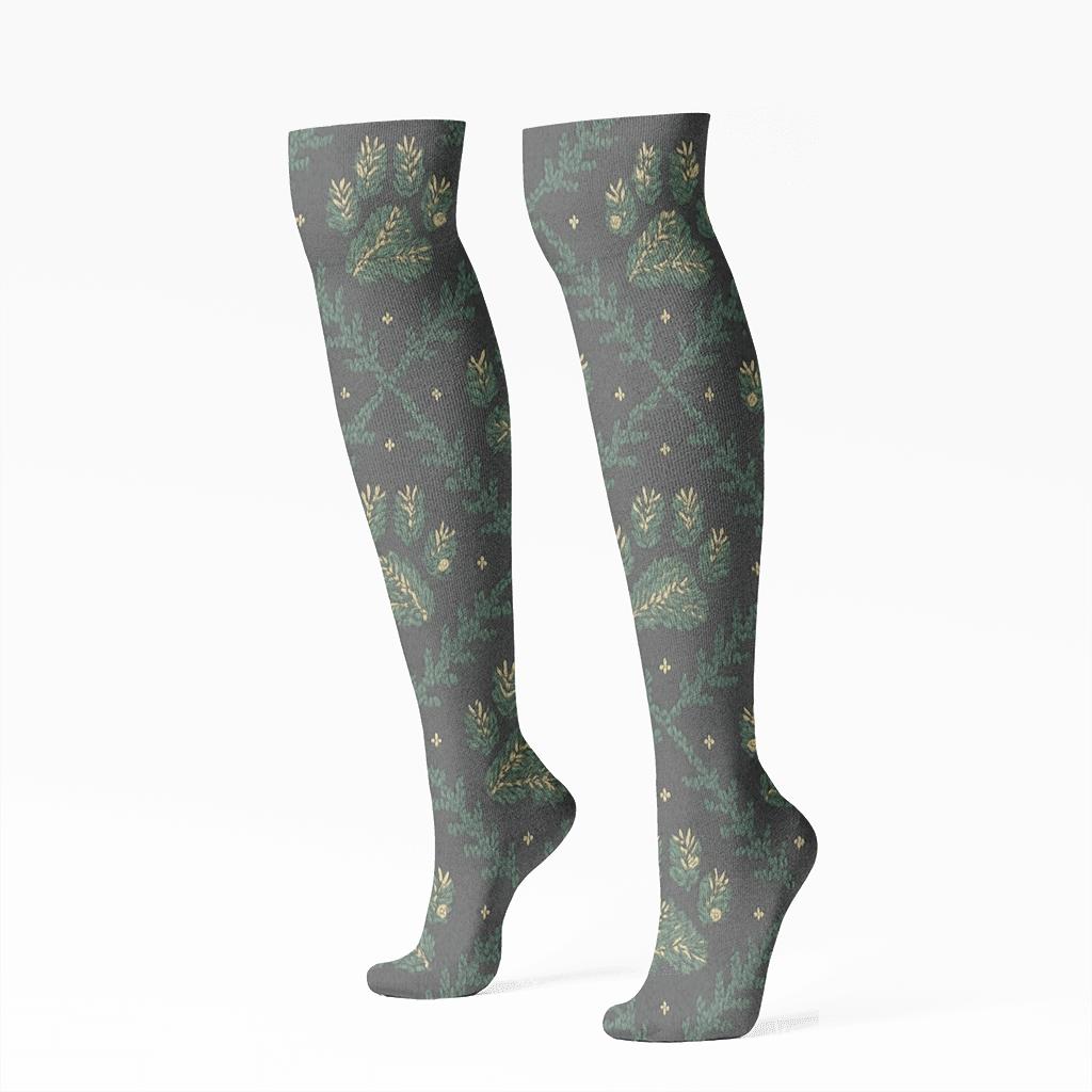 Evergreen Paw Lattice soft everyday knee-high socks