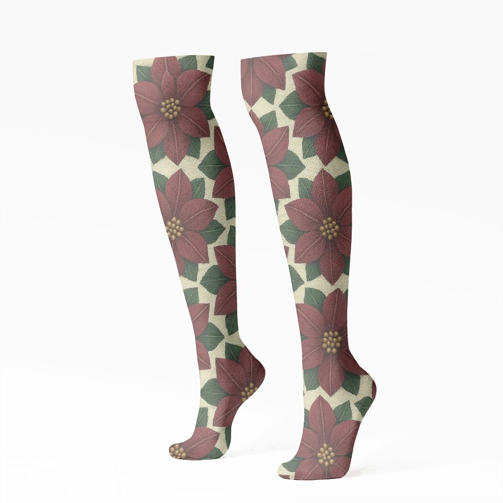 Poinsettia Mosaic custom knee-high socks
