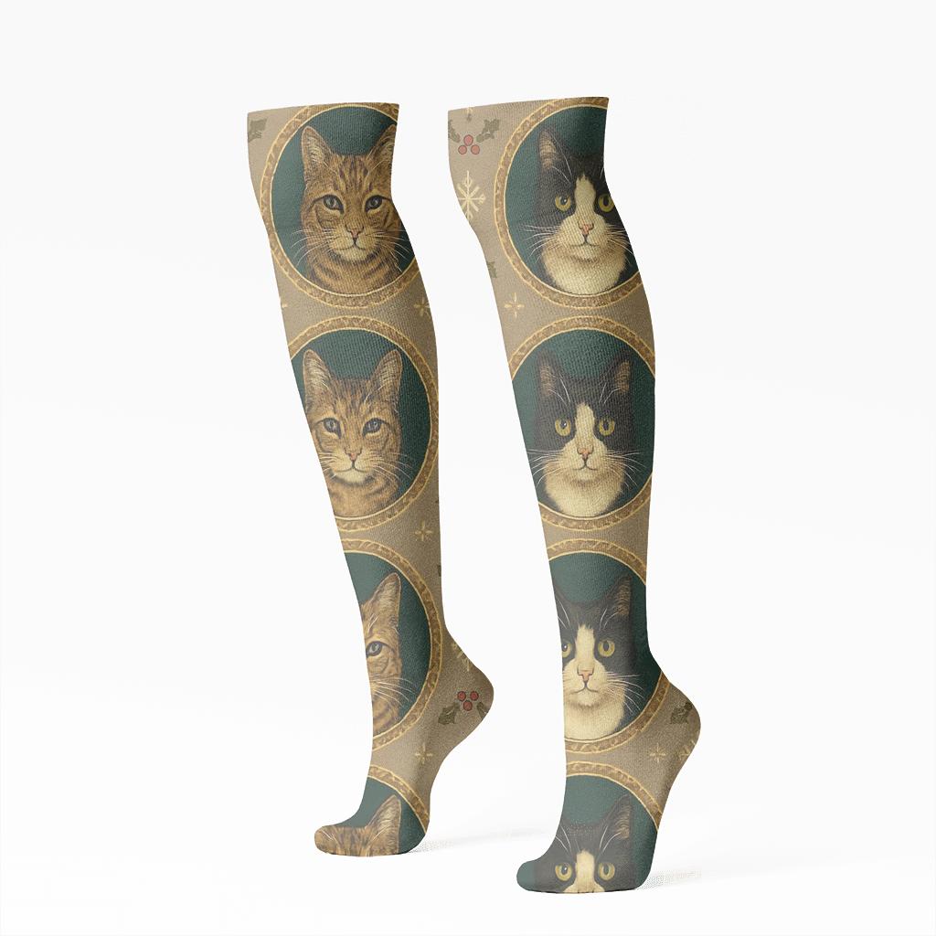 Gilded Cat Portrait Medallions soft everyday knee-high socks