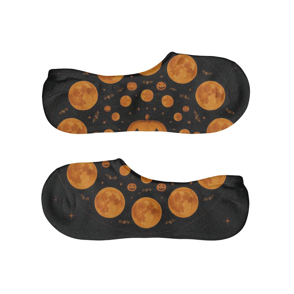 Orange Moon Phase Progression On Black Background personalized no-show socks