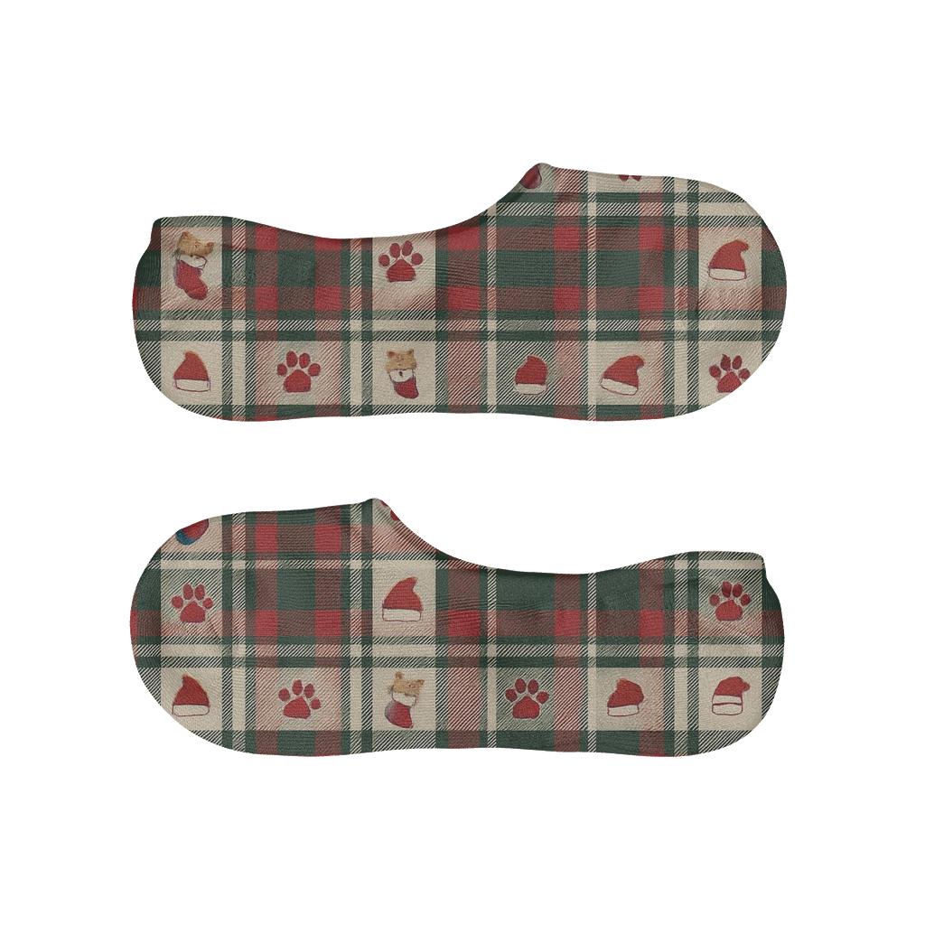 Holiday Pets Plaid On Ivory Background anti-slip no-show socks