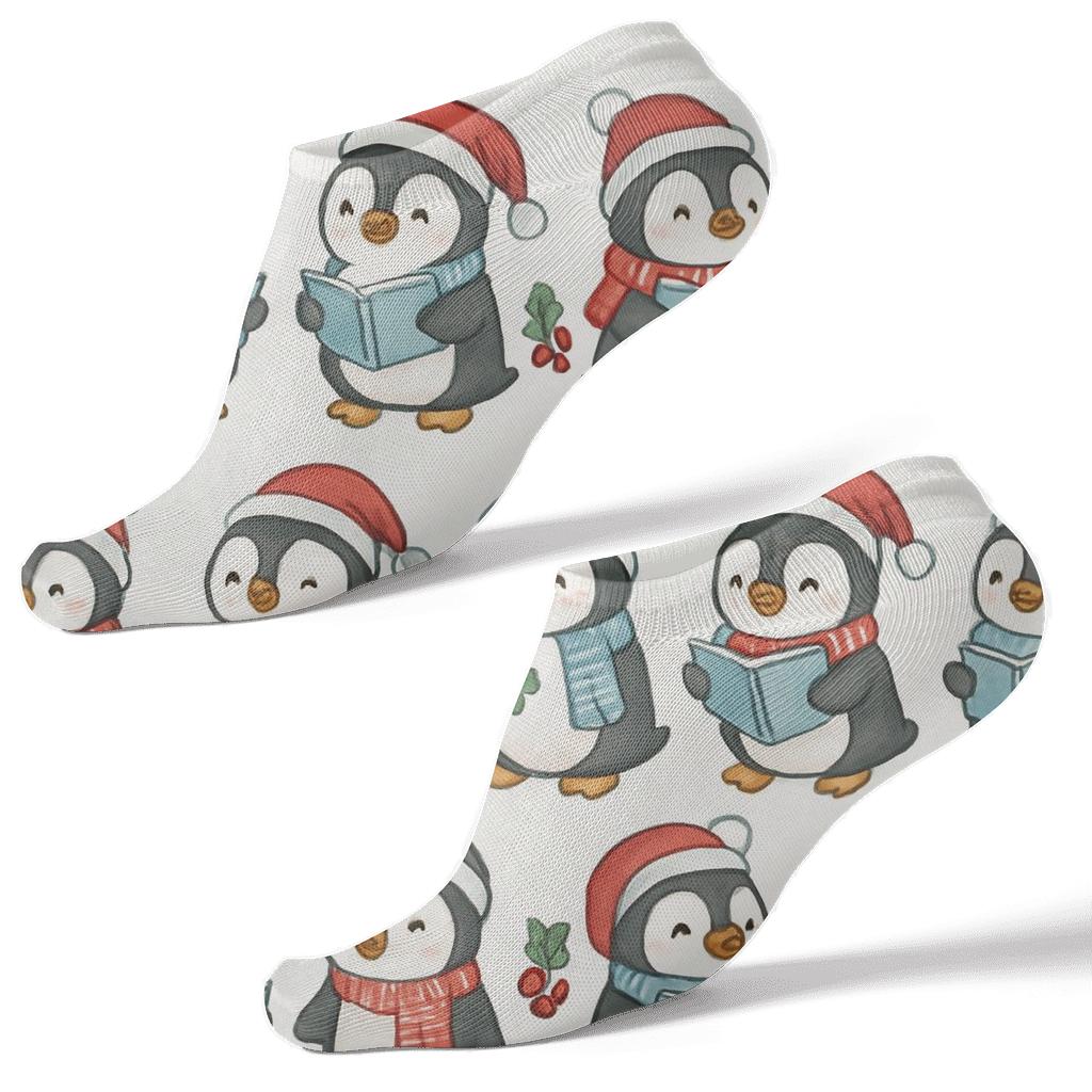 Carol Singing Penguins Border Sock comfortable cotton ankle socks
