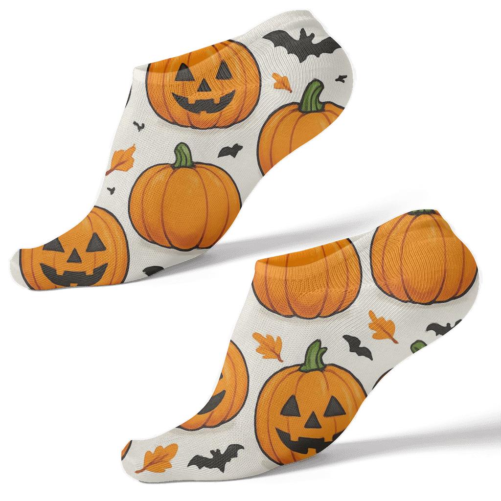 Pumpkin Patch Repeating Grid On White Background trendy patterned ankle socks