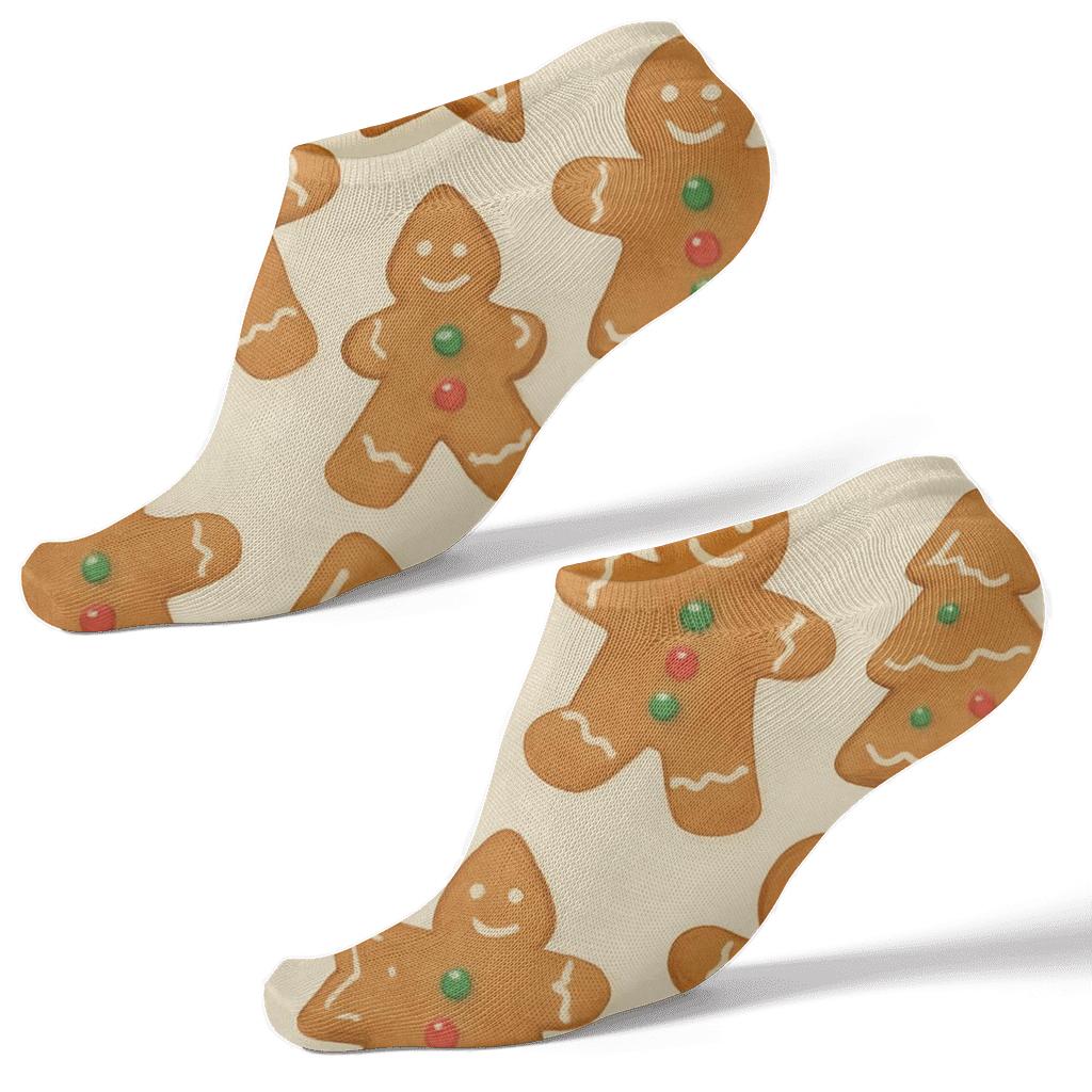 Gingerbread Man Scatter On Cream Background custom ankle socks