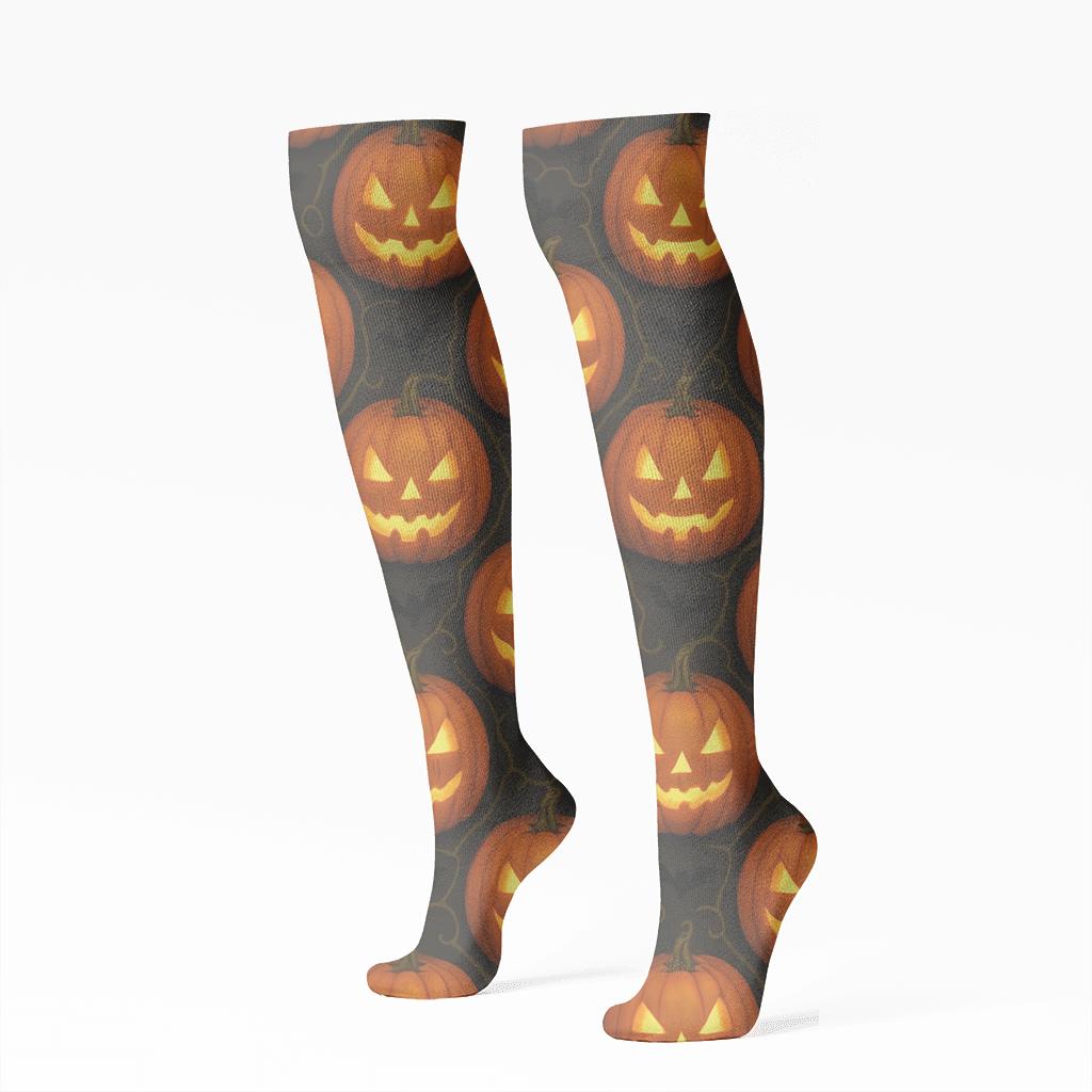 Pumpkin Hex Tile On Black Background unique graphic knee-high socks