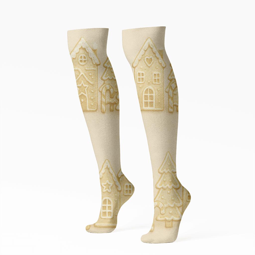 Gingerbread Village Border Band personalized knee-high socks