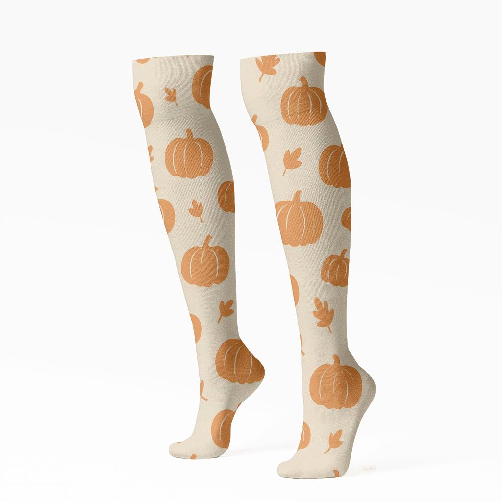 Scattered Pumpkin Field On Beige Background custom knee-high socks