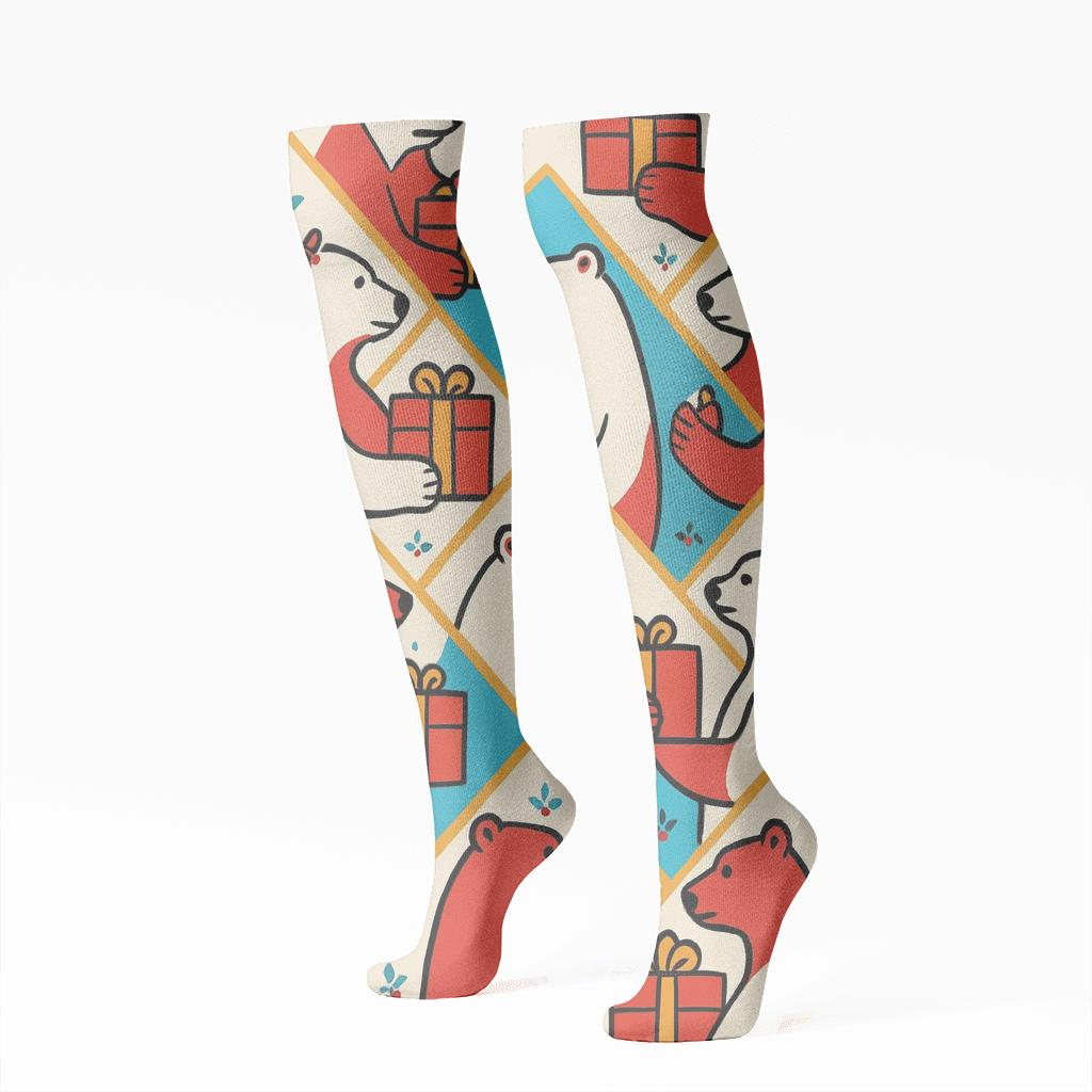 Polar Bear Gift Lattice unique graphic knee-high socks