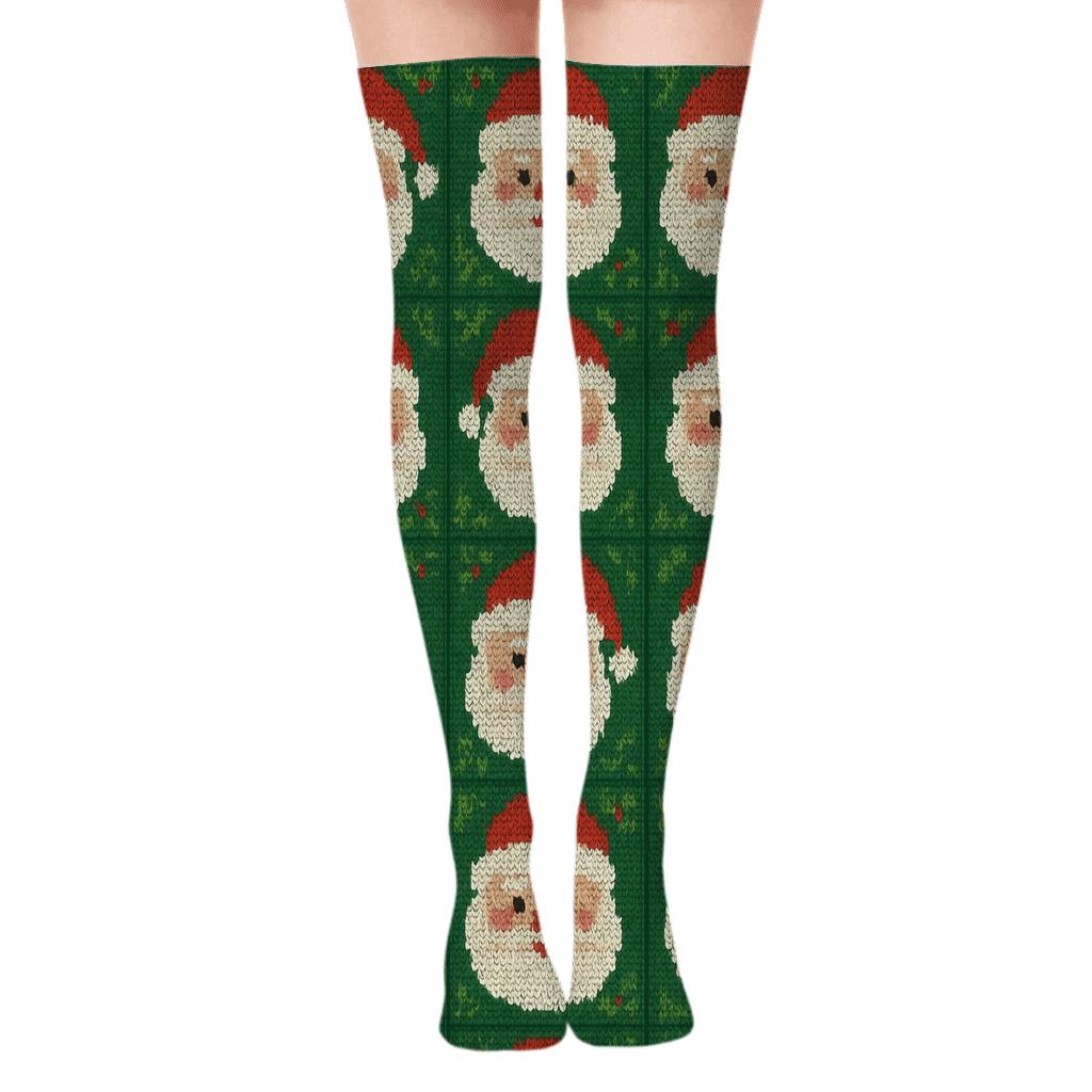 Scarlet Santa Tile Grid unique graphic over-the-knee socks