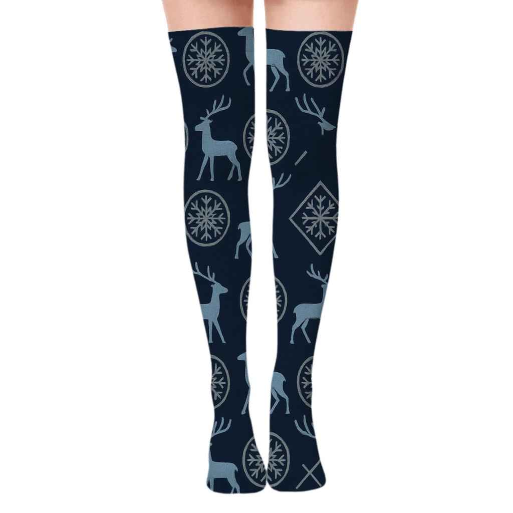 Icy Blue Snowflake Reindeer Lattice personalized over-the-knee socks