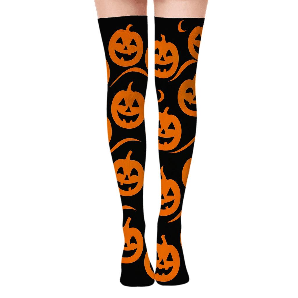 Jack O Lantern Wave On Black Background personalized over-the-knee socks