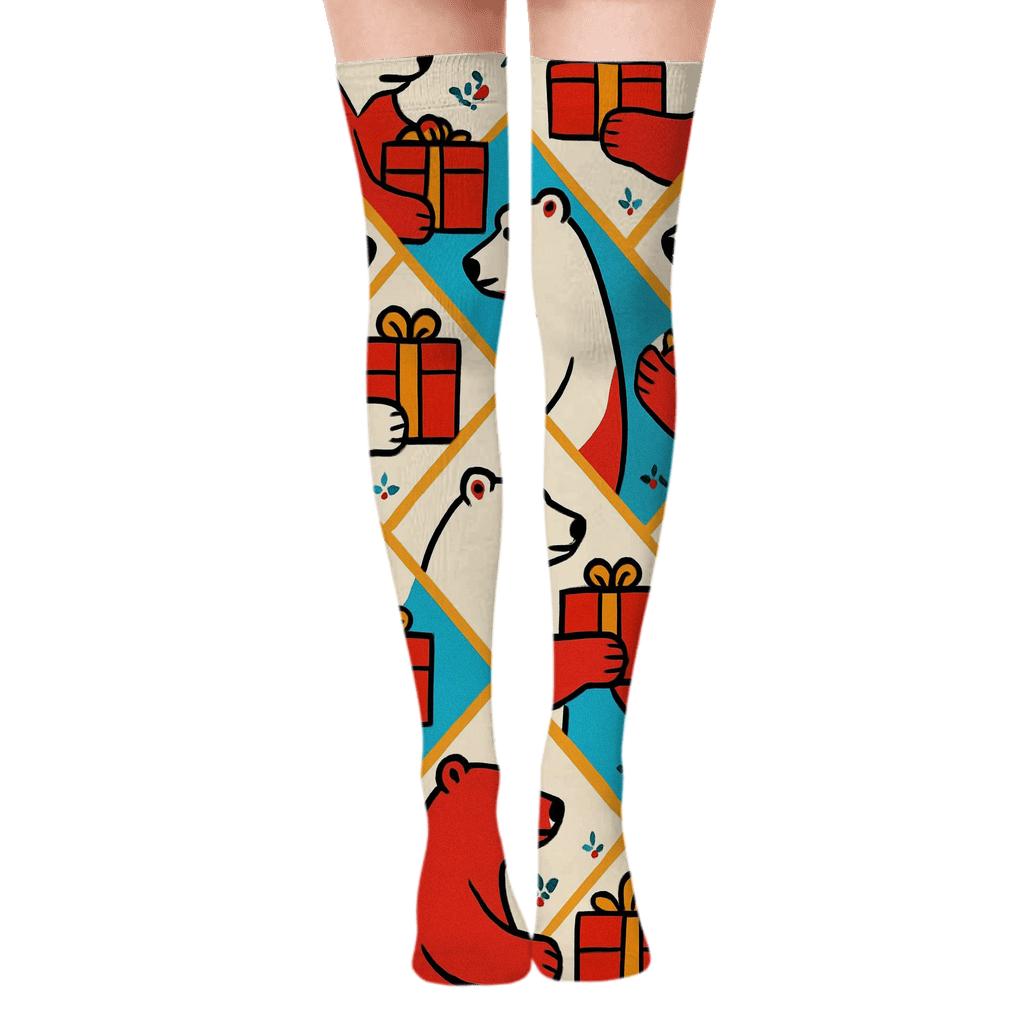 Polar Bear Gift Lattice premium cozy over-the-knee socks
