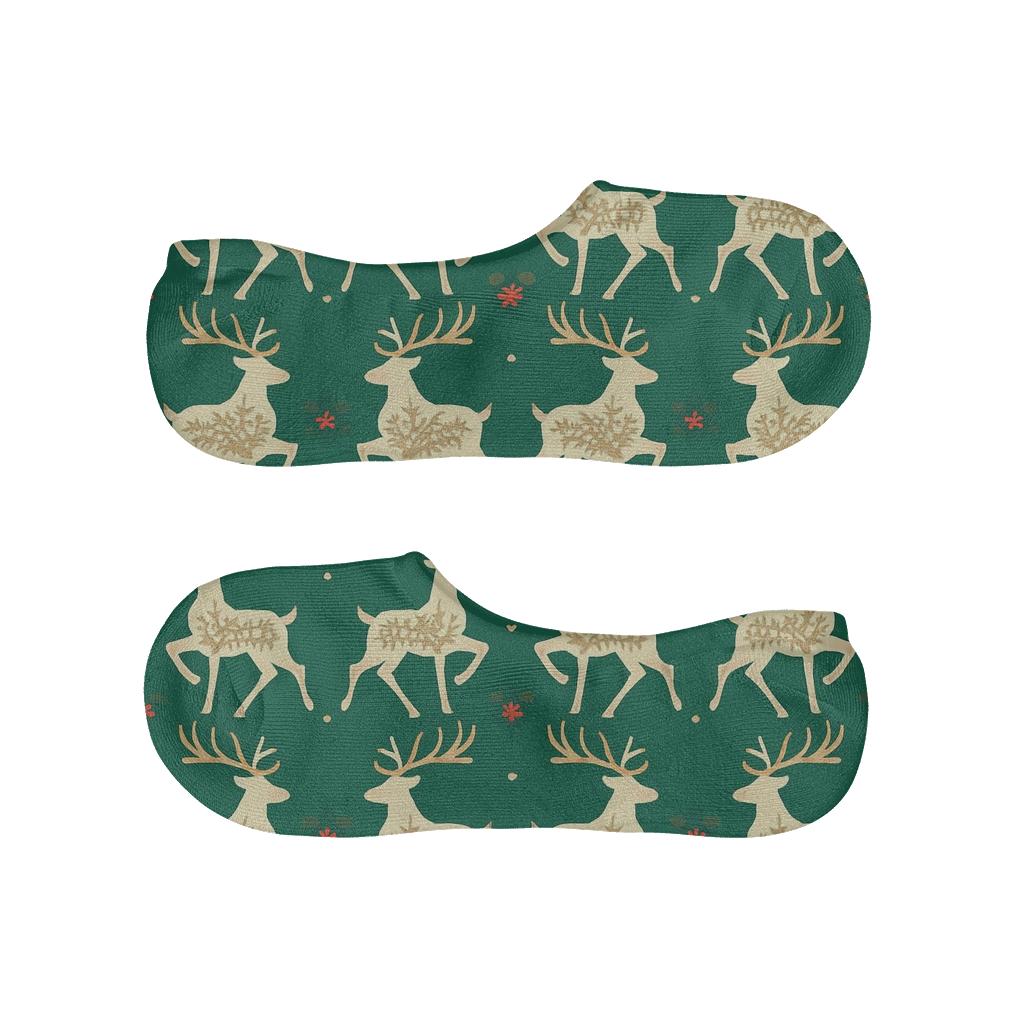 Reindeer Tessellation On Emerald Field designer print no-show socks