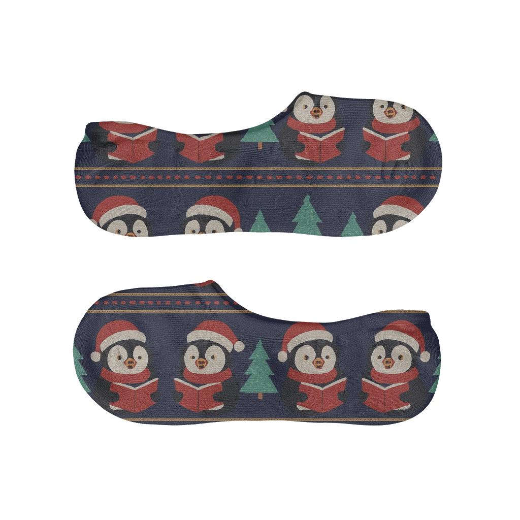 Penguin Carolers Stripe Repeat On Navy trendy no-show sock styles