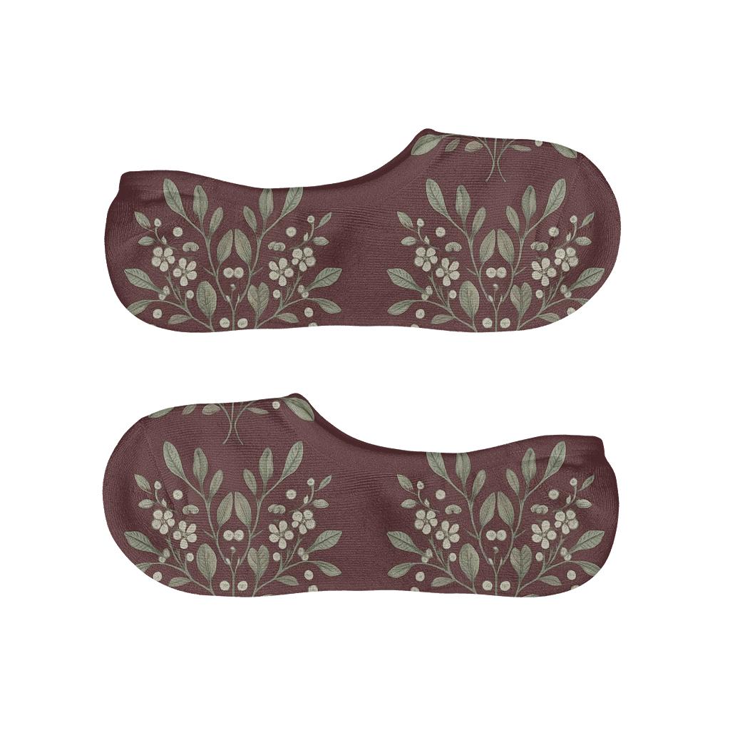 Mistletoe Mirror Bouquet On Burgundy anti-slip no-show socks