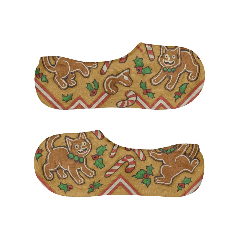 Gingerbread Alley Cat Chevron designer print no-show socks