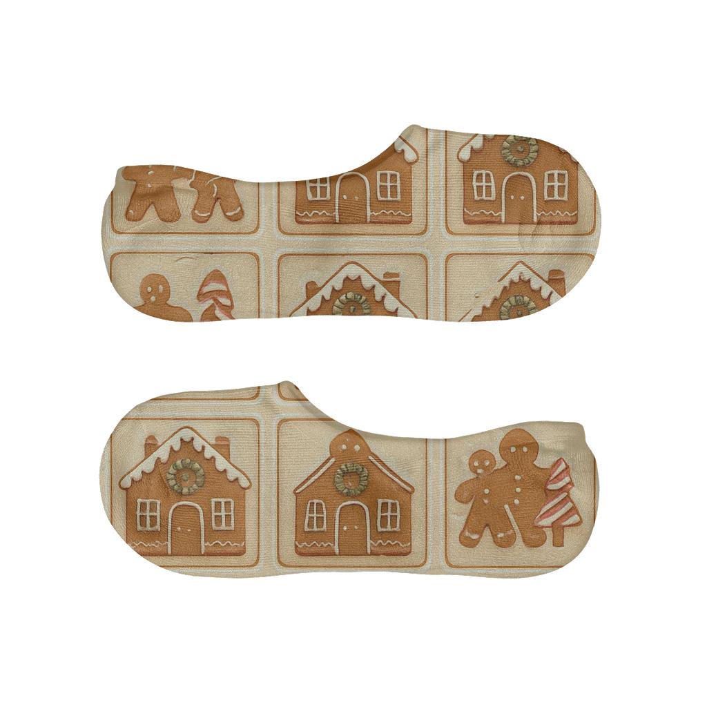 Gingerbread Village Grid personalized no-show socks