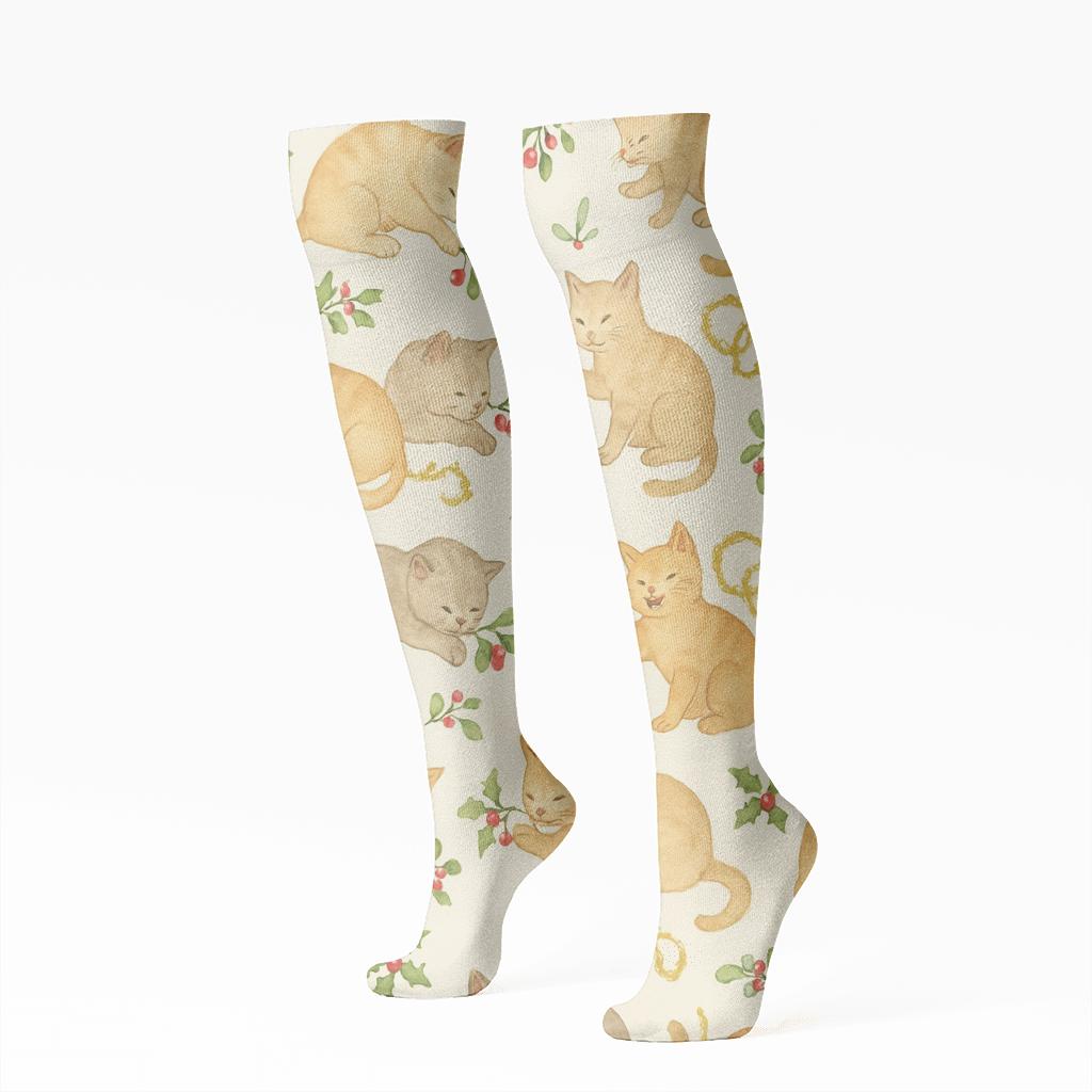Mistletoe Mischief Cats custom knee-high socks