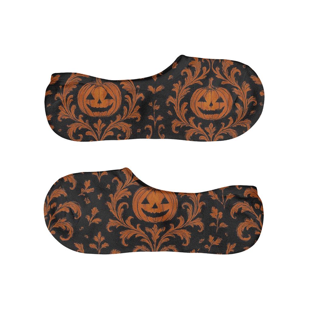 Pumpkin Damask Repeat On Black Background personalized no-show socks