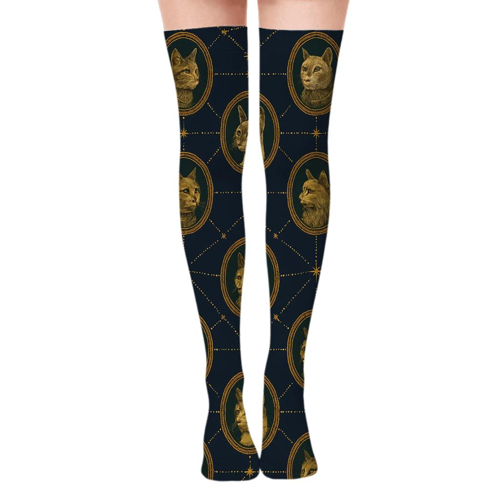 Midnight Yule Cat Constellation personalized over-the-knee socks