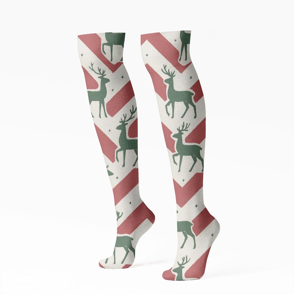 Reindeer Chevron Rhythm On Snow White premium sports knee-high socks