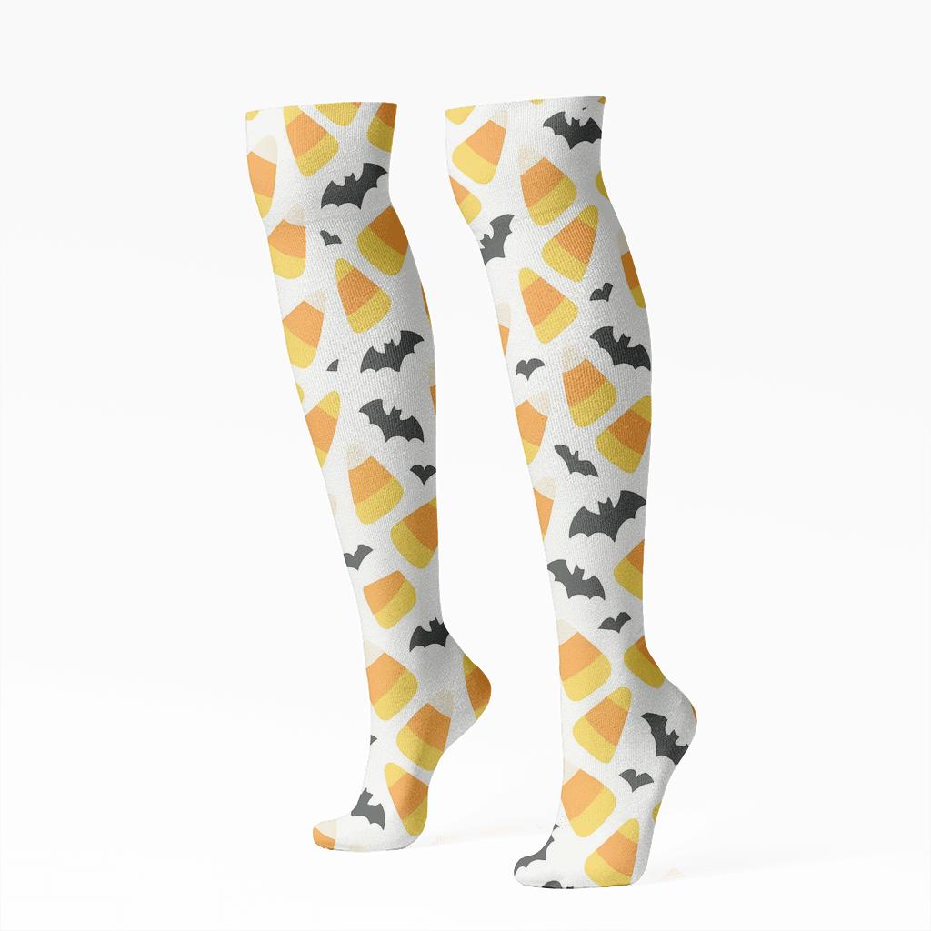 Candy Corn Chevron Stripe On White Background trendy patterned knee-high socks