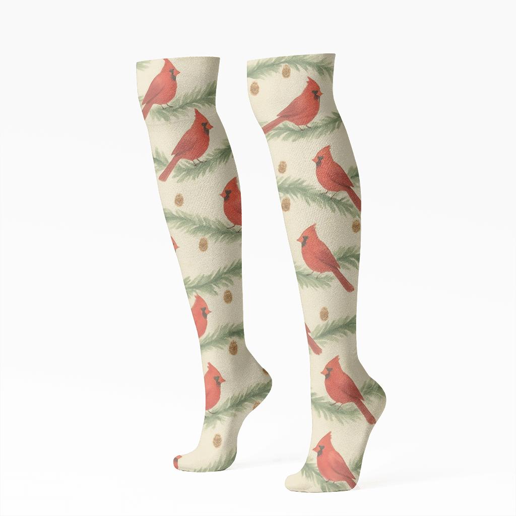 Cardinal Wave Motif On Ivory Background unique graphic knee-high socks