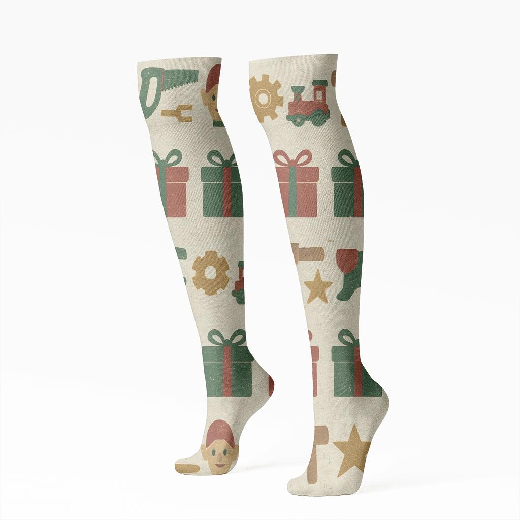 Elf Workshop Grid Bands trendy patterned knee-high socks