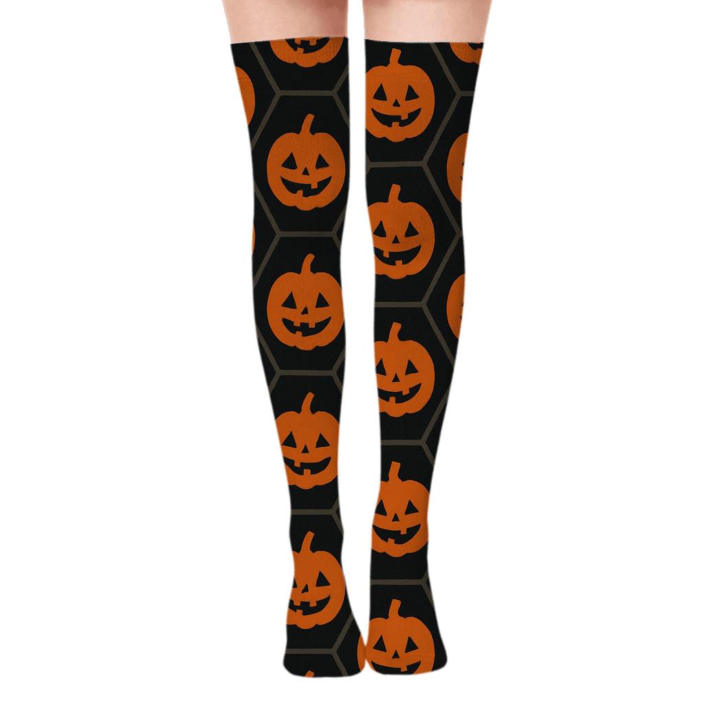 Pumpkin Hex Tile Lattice On Black Background comfortable cotton over-the-knee socks