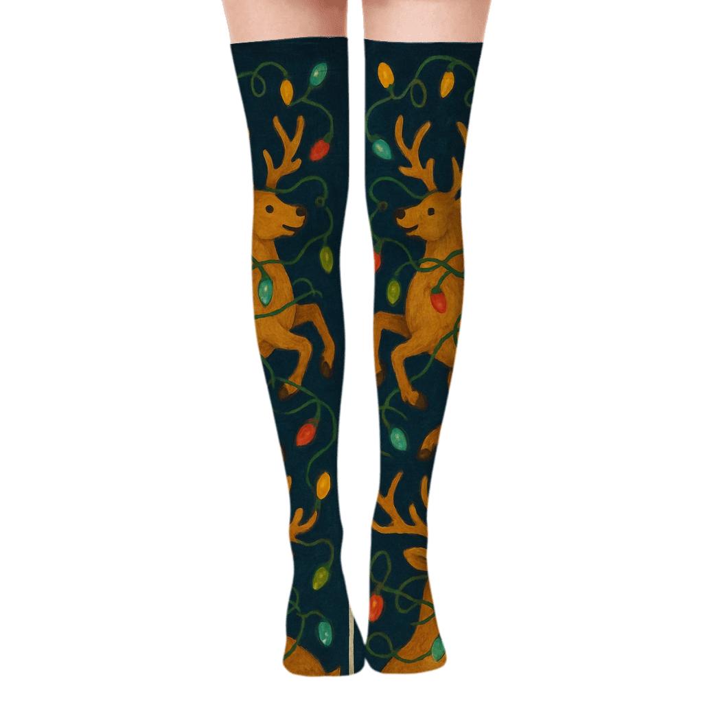 Reindeer Light Garland Mirror custom over-the-knee socks