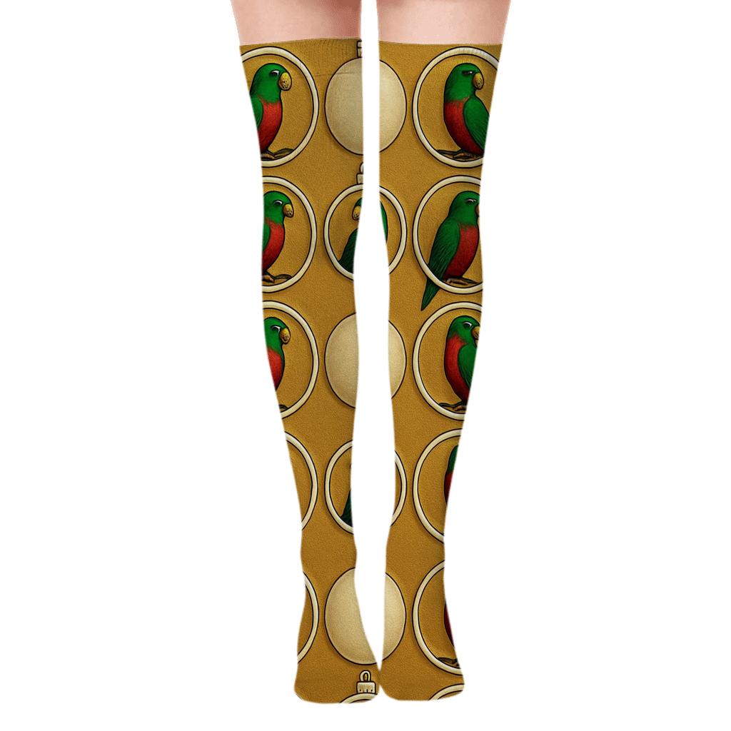 Parrot Bauble Alternating Grid On Gold unique graphic over-the-knee socks