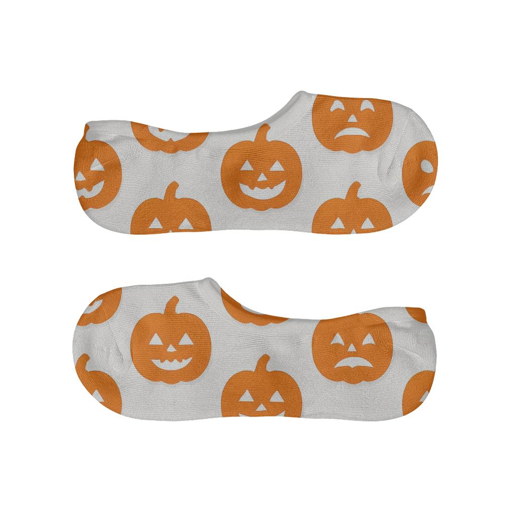 Jack O Lantern Grid On White Background designer printed no-show socks