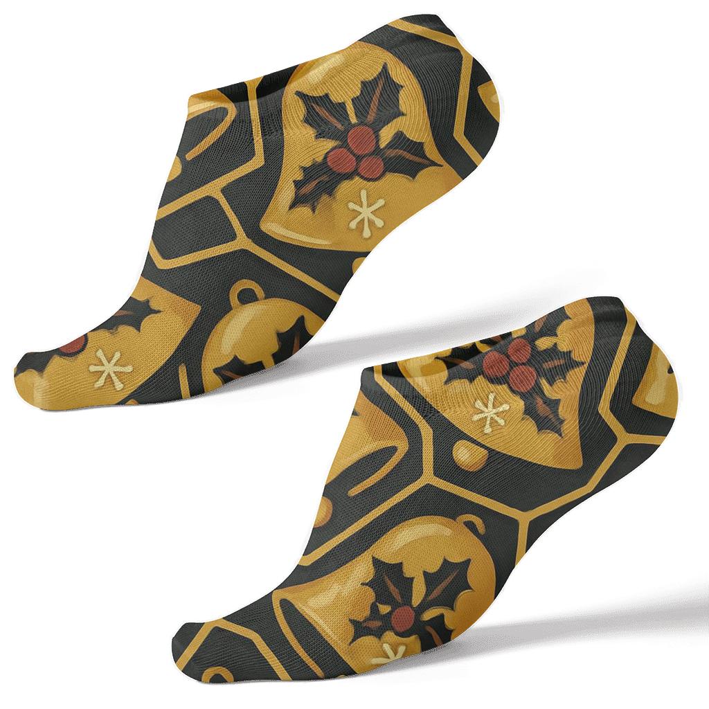 Golden Bell Tessellation On Midnight Black Background trendy patterned ankle socks