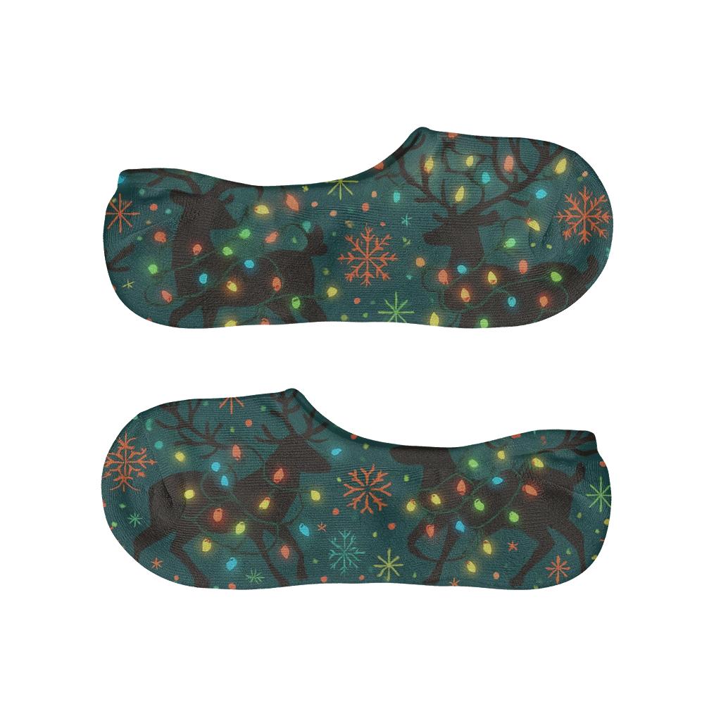 Tangled Reindeer Lights designer print no-show socks