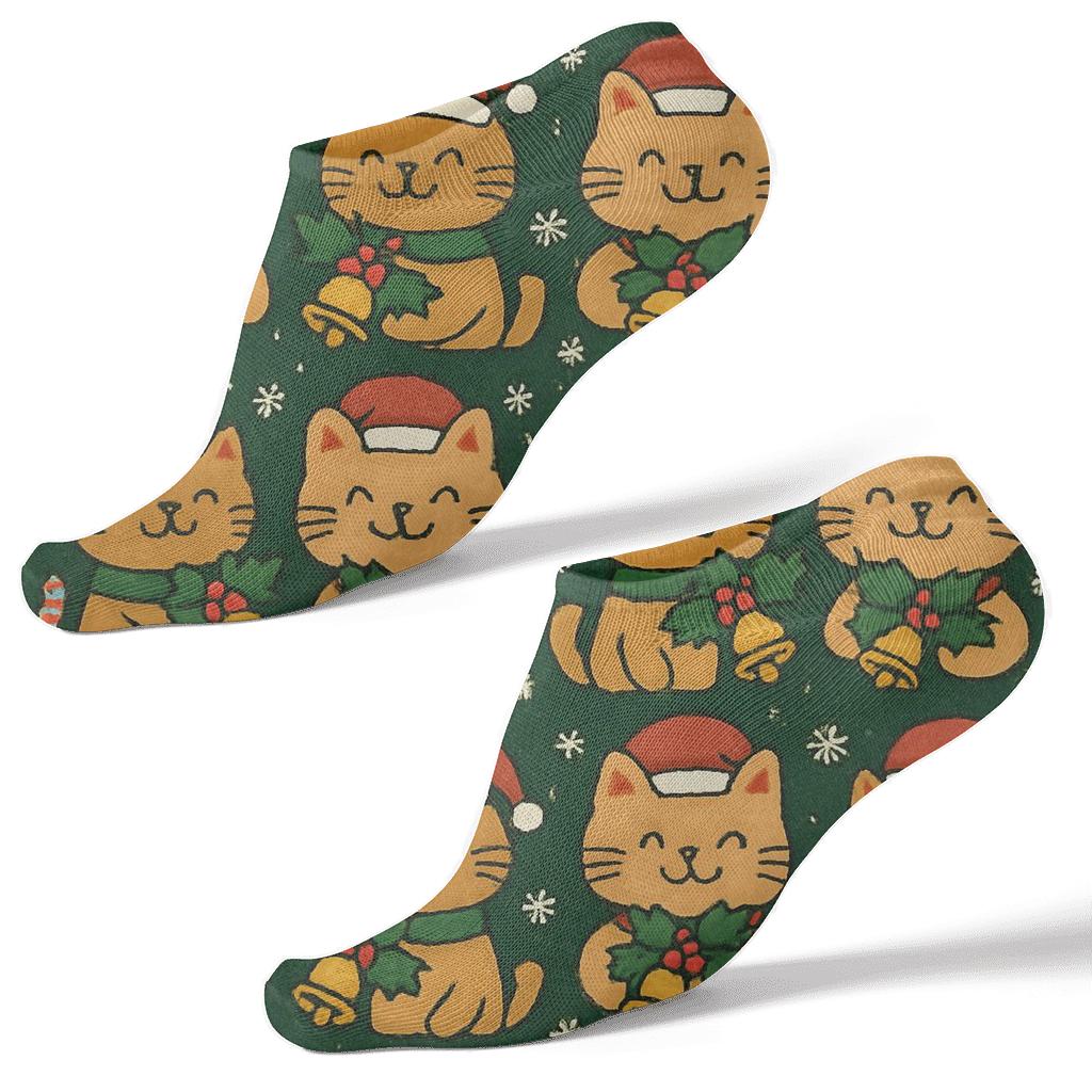 Festive Cat Carolers Grid comfortable cotton ankle socks