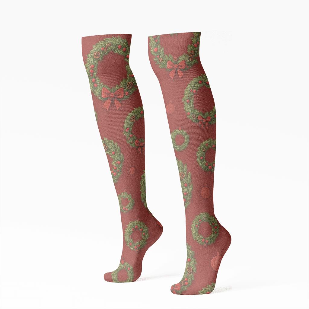Wreath Medallion Scatter On Crimson Ground comfortable cotton knee-high socks