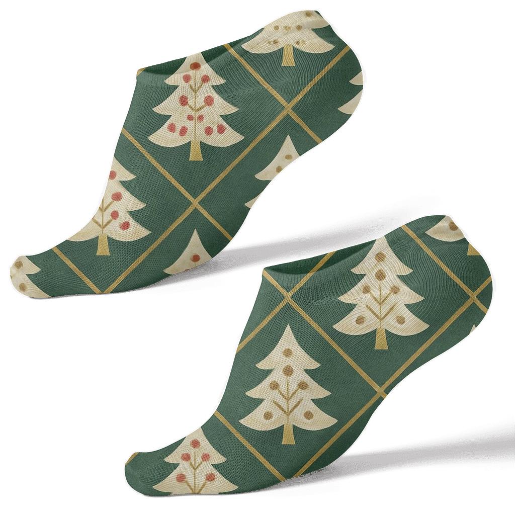 Evergreen Tree Chevron designer print ankle socks