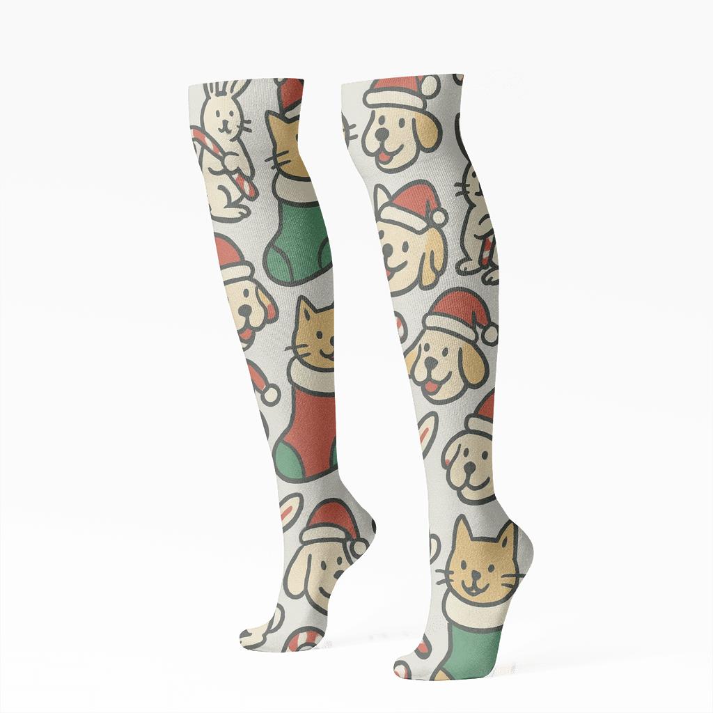 Holiday Pets Scatter On Light Gray premium sports knee-high socks