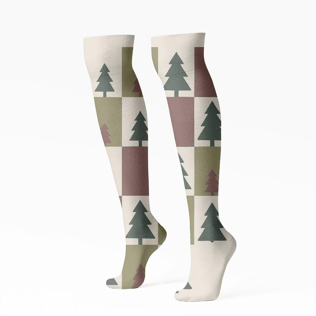 Minimal Tree Progression On Ivory unique graphic knee-high socks