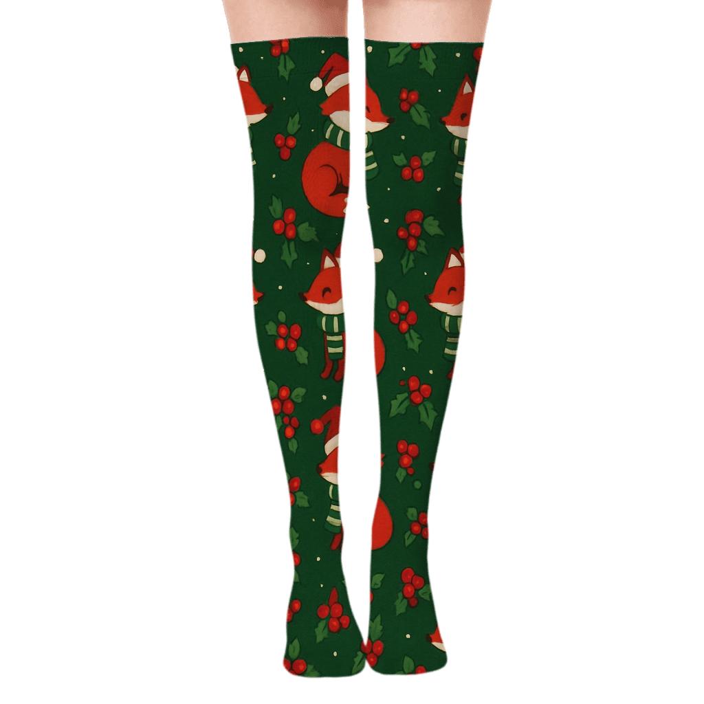 Festive Red Fox Tessellation comfortable cotton over-the-knee socks