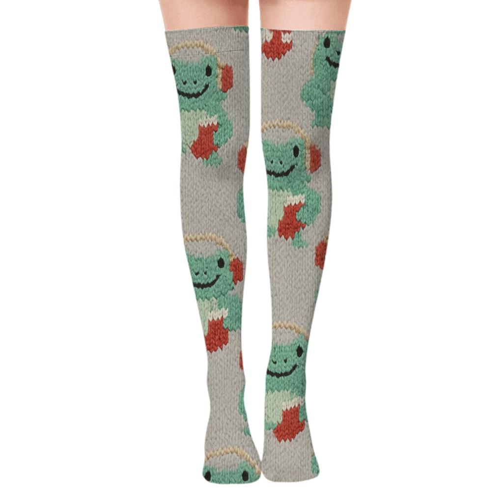 Snowfrog Stitch Repeat designer print over-the-knee socks