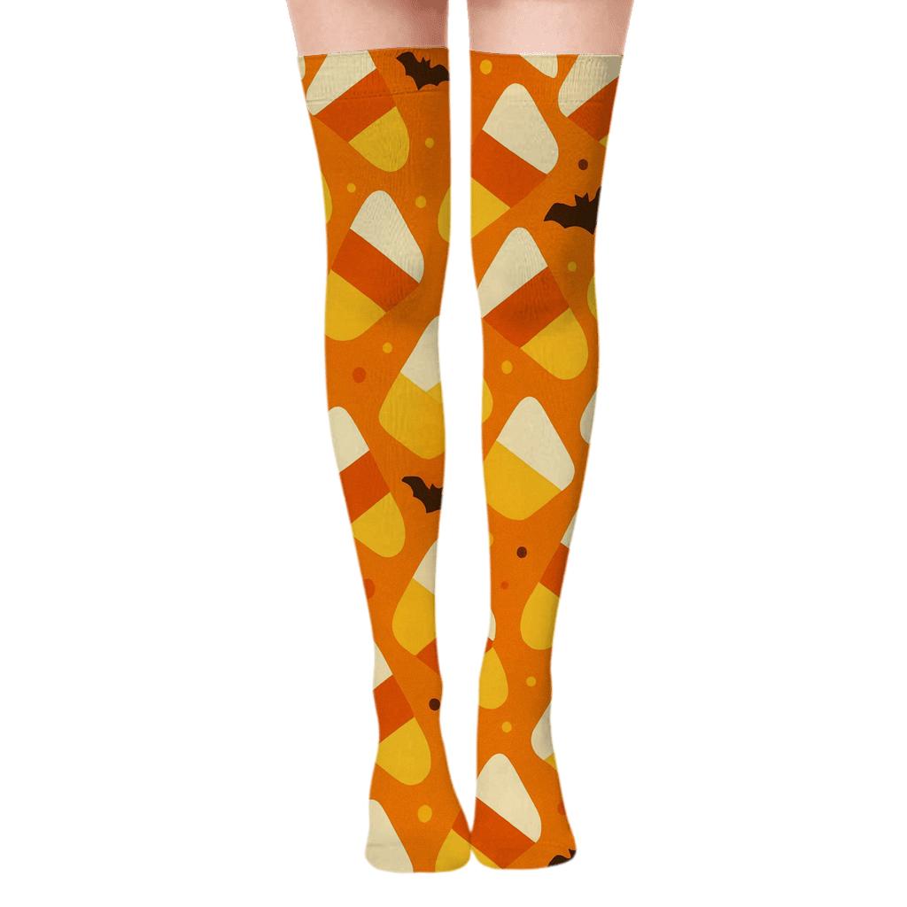 Candy Corn Chevron On White Background unique graphic over-the-knee socks