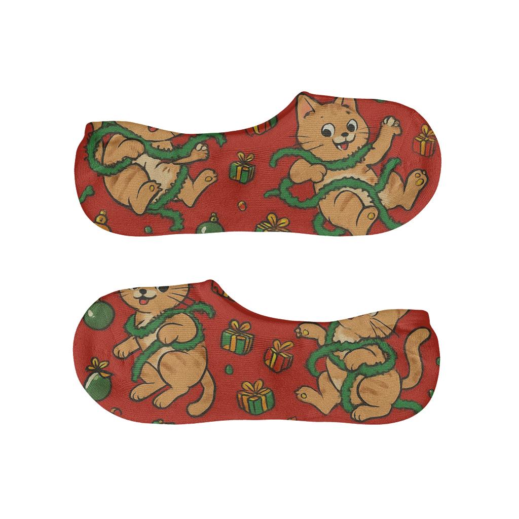 Merry Cat Chaos On Red Background trendy no-show sock styles