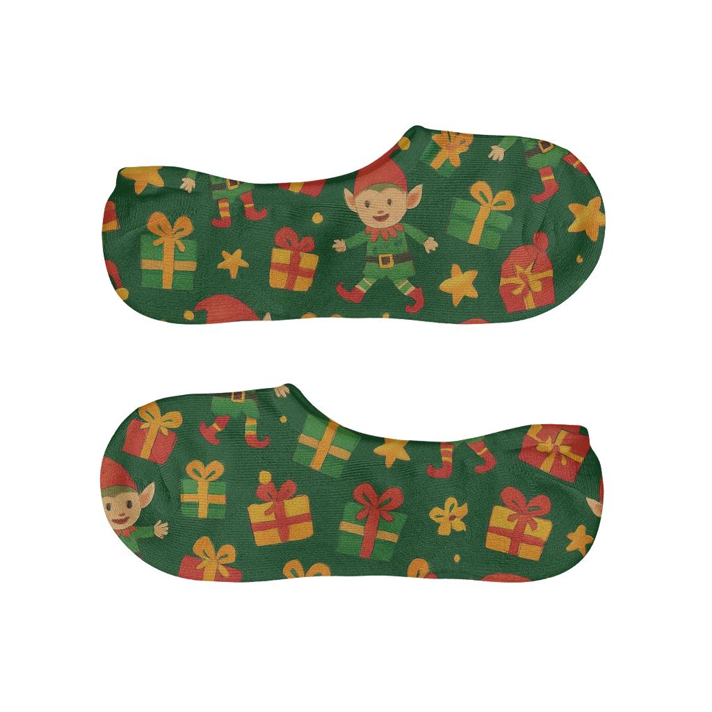 Playful Elf Scatter On Green Background custom no-show socks