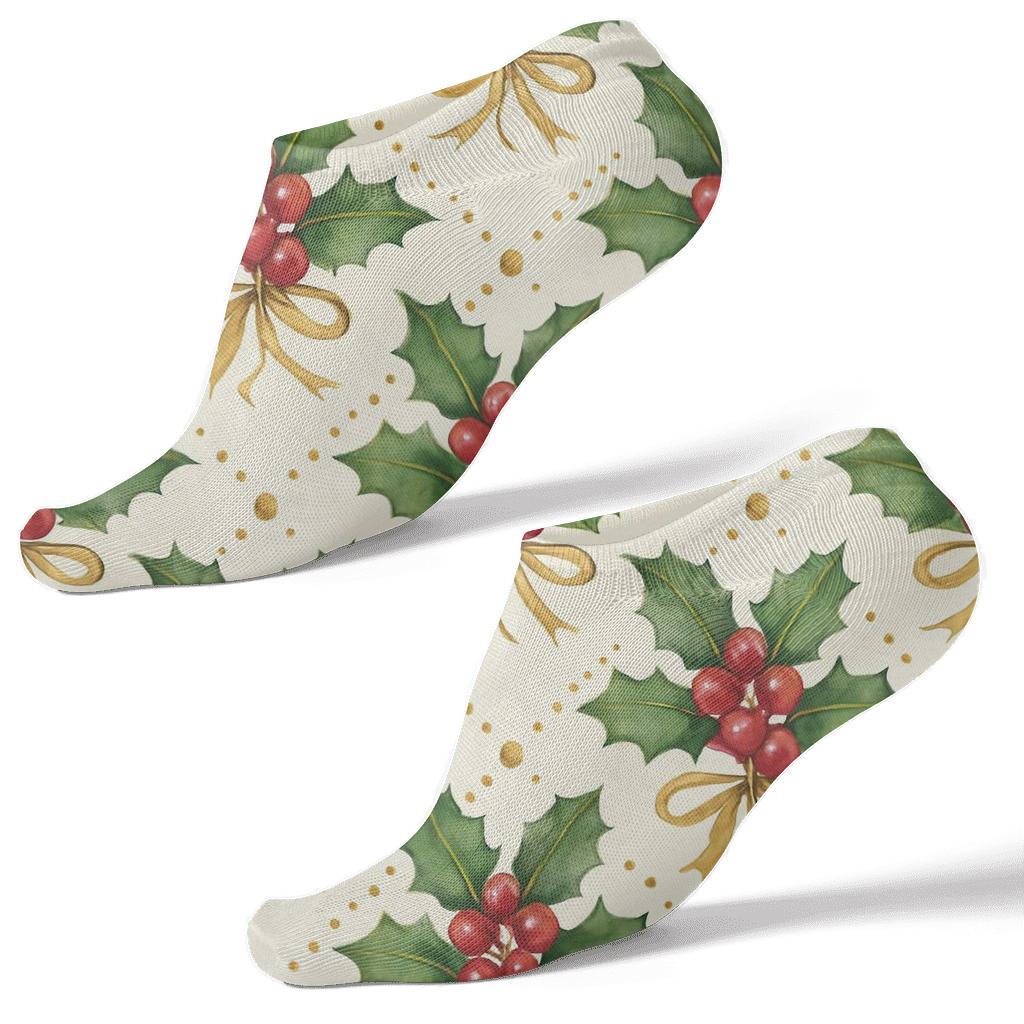 Crimson Holly Grid On Ivory Background stylish athletic ankle socks