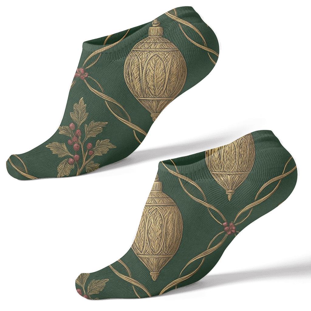 Golden Bauble Lattice On Deep Green personalized ankle socks